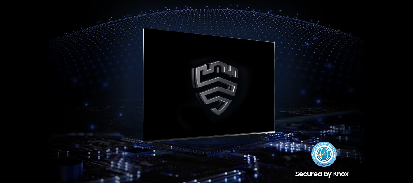 삼성 호텔TV가 정중앙에 있으며, 화면에는 녹스 로고가 떠있는 모습입니다.