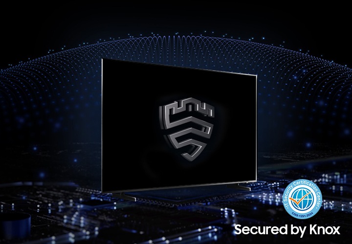 삼성 호텔TV가 정중앙에 있으며, 화면에는 녹스 로고가 떠있는 모습입니다.