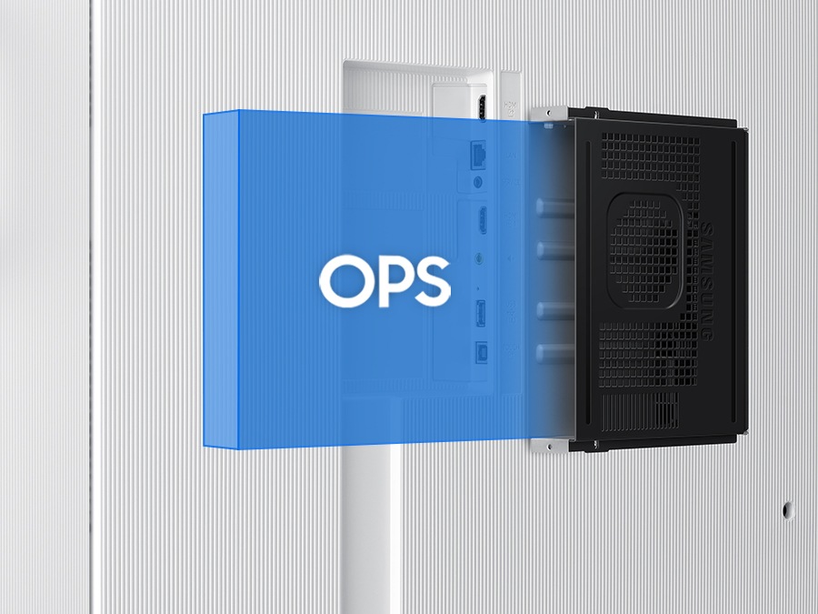 전자칠판 후면의 OPS 슬롯을 확대하여 보여주는 이미지입니다.