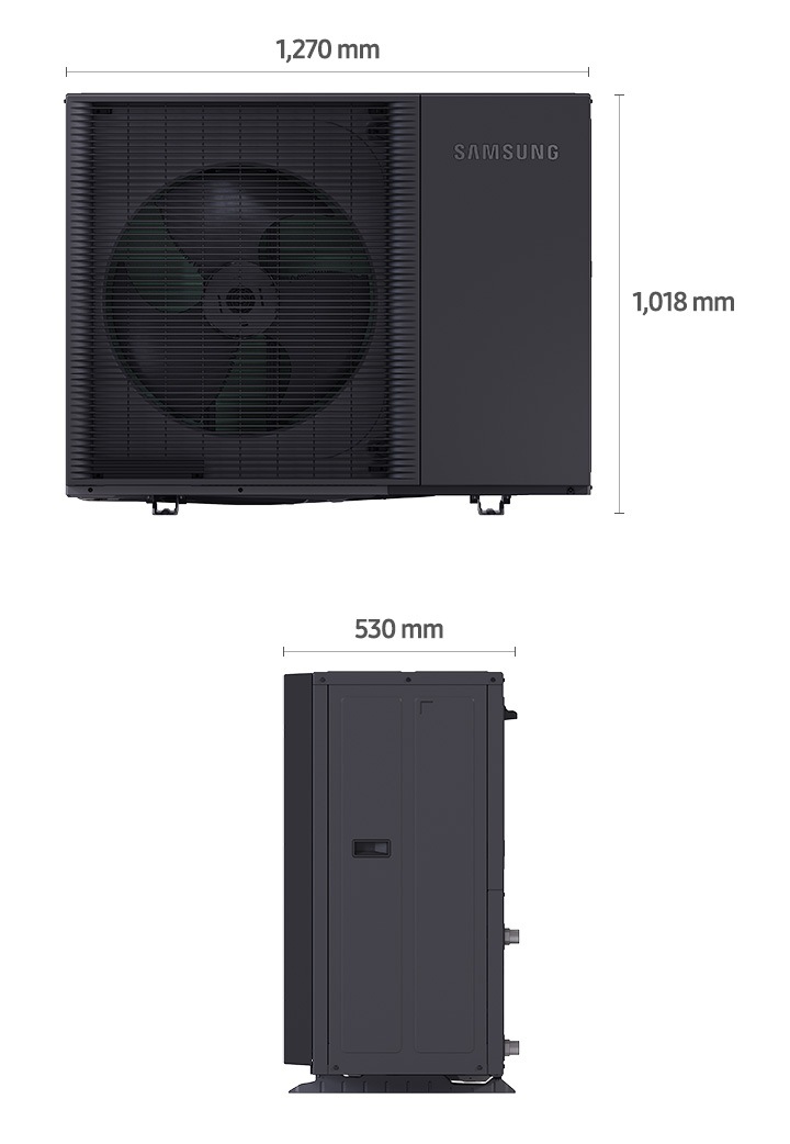 좌측 제품 정면 가로 1,270mm 세로 1,1018mm 우측 측면 가로 530mm