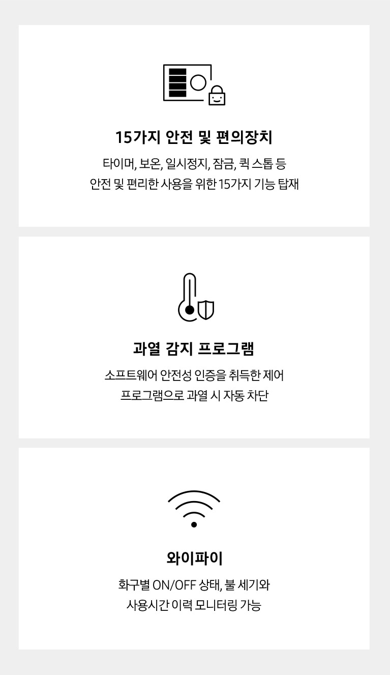 15가지 안전 및 편의장치, 과열 감지 프로그램, 와이파이  아이콘입니다.