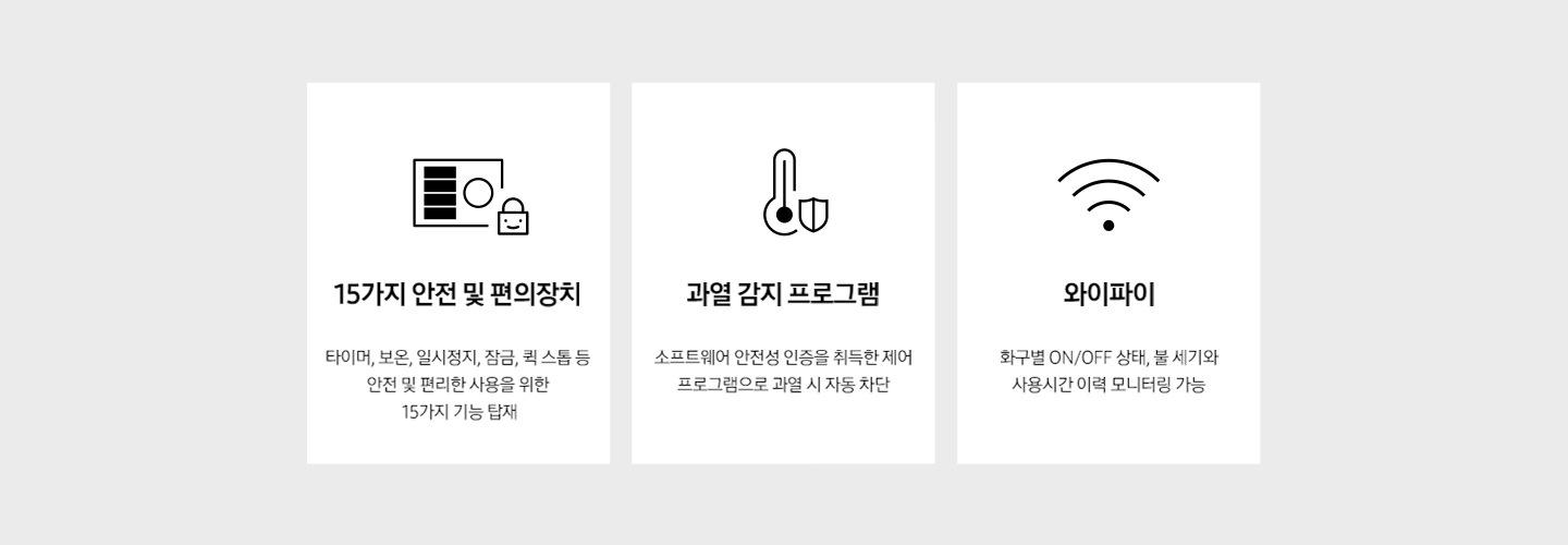15가지 안전 및 편의장치, 과열 감지 프로그램, 와이파이  아이콘입니다.