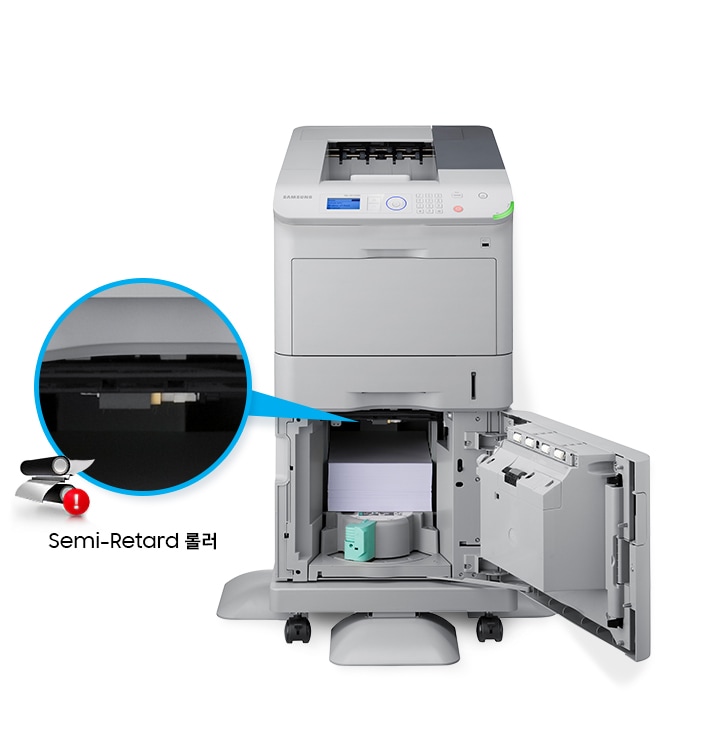 ML-5515ND 제품의 내부 롤러 부분이 확대되어 보이고 있습니다.