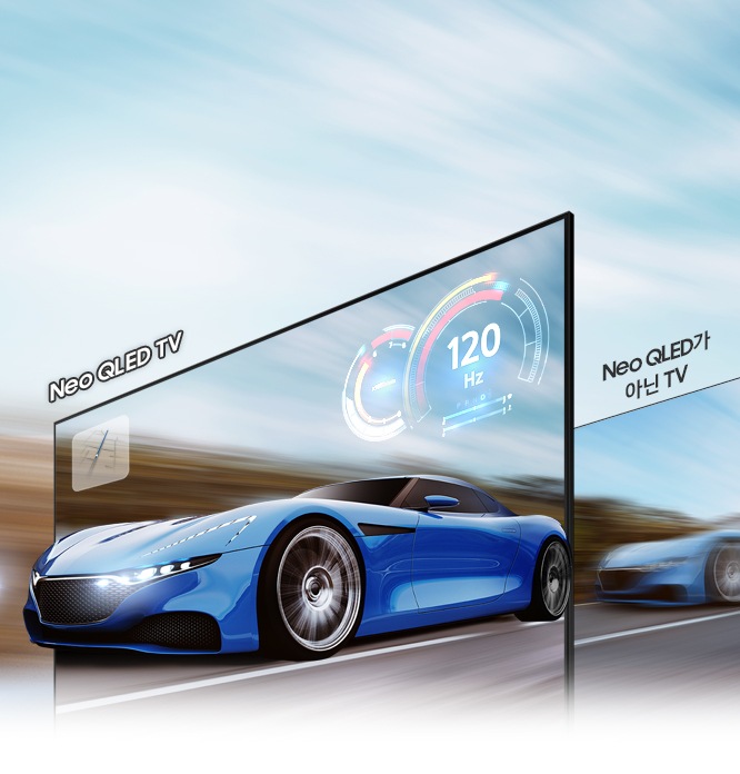 Neo QLED 가 아닌 TV, Neo QLED 8K TV 의 디테일을 비교하여 보여주는 이미지입니다.