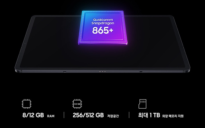 Qualcomm Snapdragon  865+ 칩셋과 주요 사양이 나열되어 있습니다.