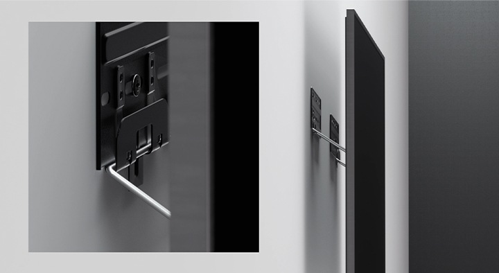 밀착 벽걸이의 브라켓 부분 확대 컷을 보여주는 이미지입니다. 