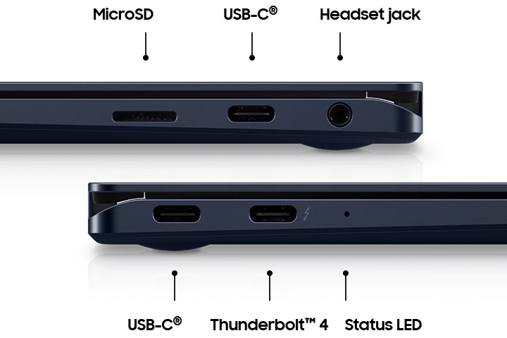 빠른 데이터 전송을 돕는 Thunderbolt™4를 비롯해 USB-C®, HP/MIC 및 microSD를 지원합니다. 다양한 기기와 간편하게 연결할 수 있죠. 초고속 포트는 표준 규격으로 대부분의 제품과 호환됩니다.