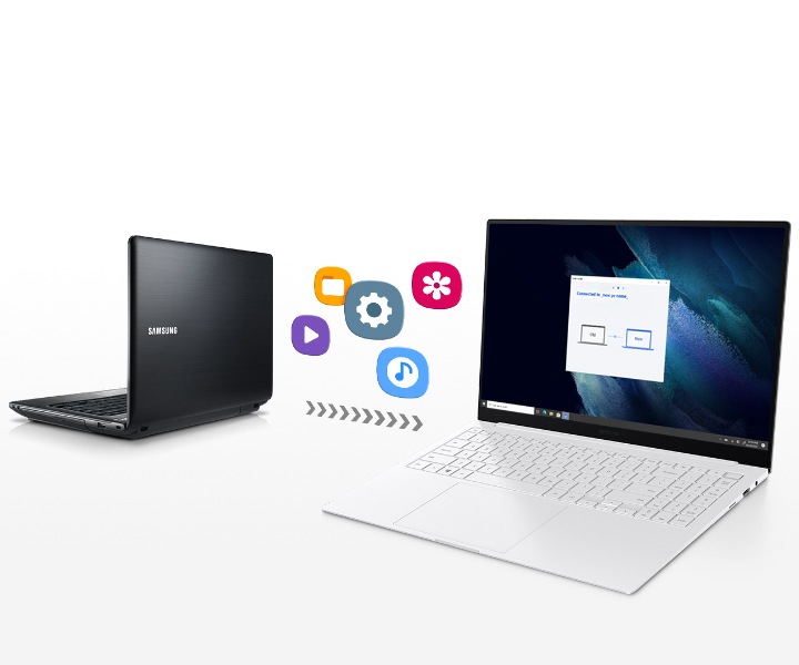 Galaxy Book Smart Switch의 기능을 사용하여, 무선 연결을 통해 손쉽게 저장된 설정까지 간단하게 옮길 수 있습니다.