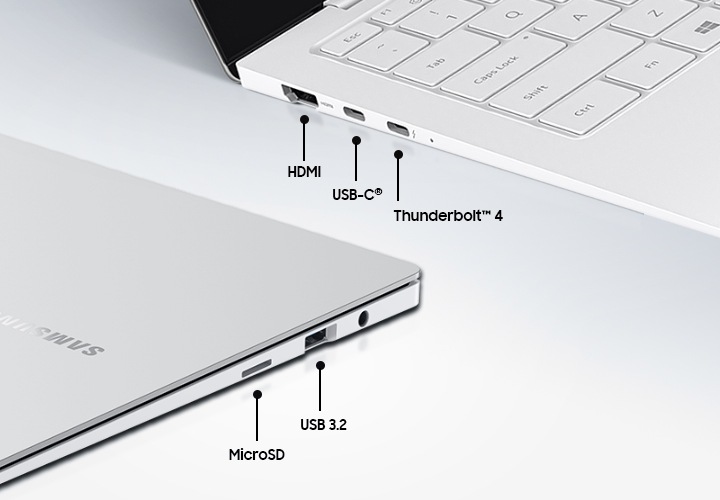 빠른 데이터 전송을 돕는 Thunderbolt™4는 물론, 메모리 카드 슬롯, USB 3.2, HDMI, USB-C® 포트를 탑재했습니다. 번거롭게 동글을 준비할 필요 없이 다양한 기기를 간편하게 연결할 수 있죠.