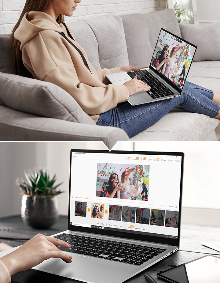 스크린 레코더 기능을 사용하면 디스플레이 화면을 손쉽게 녹화 할 수 있습니다. 나의 얼굴을 화면에 넣는 것도 가능하여 교육 영상을 만드는데도 최적화 되어있죠. 그리고 만들어진 영상을 스튜디오 플러스를 통해 간단하게 편집할 수 있습니다. 나레이션, 배경음악, 다양한 효과를 더하면 금상첨화죠.