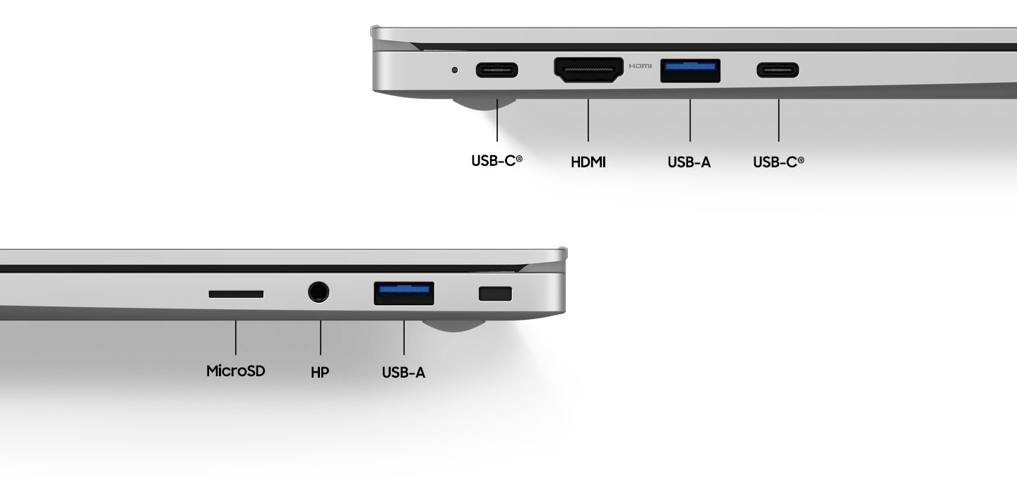 이제 USB 허브를 가지고 다닐 필요가 없습니다. 갤럭시북은 다양한 포트를 지원해 모바일 기기나 모니터 등 주변 장치는 바로 연결해서 사용하세요.