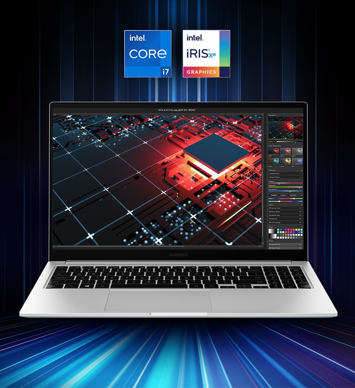 11세대 Intel® Core™ 프로세서와 Intel® Iris® Xe을 탑재하여 더 빠르고 강력한 퍼포먼스를 나타내는 이미지입니다.