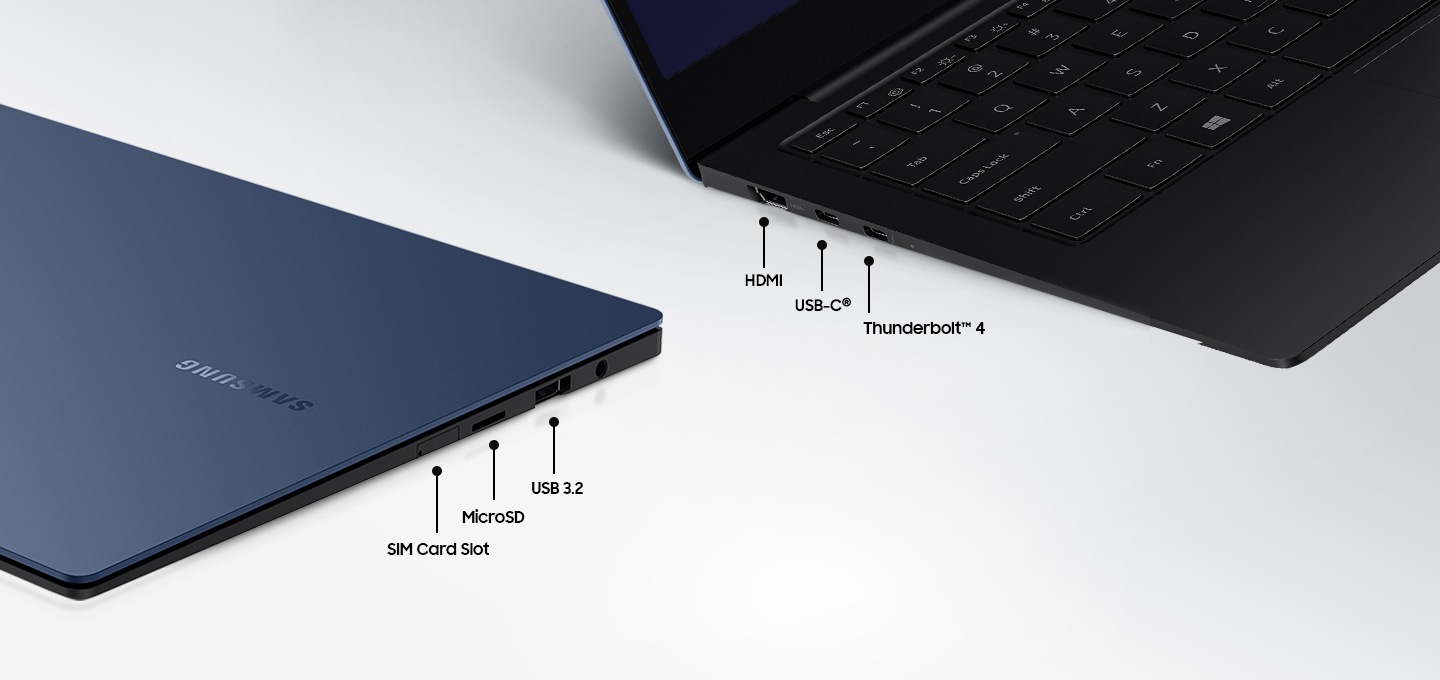 SIM Card Slot, MicroSD, USB 3.2, HDMI, USB-C®, Thunderbolt™4 포트가 보입니다.