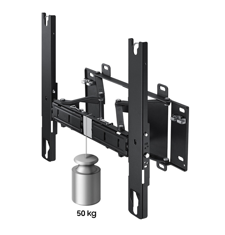 스위블 벽걸이 WMN4277ST 좌측면 이미지와 중앙에 추가 달려있습니다. 하단에는 50 kg 이라고 적혀있습니다.