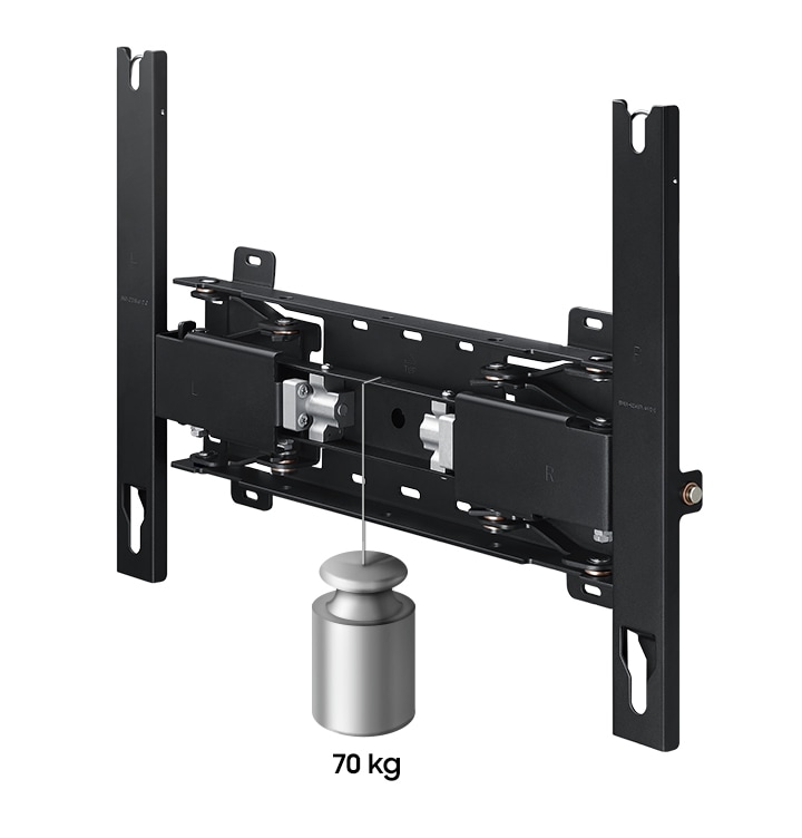 스위블 벽걸이 WMN5870XT 좌측면 이미지와 하단에는 추가 달려있습니다. 추 하단에는 70 KG 이라는 텍스트가 적혀있습니다.
