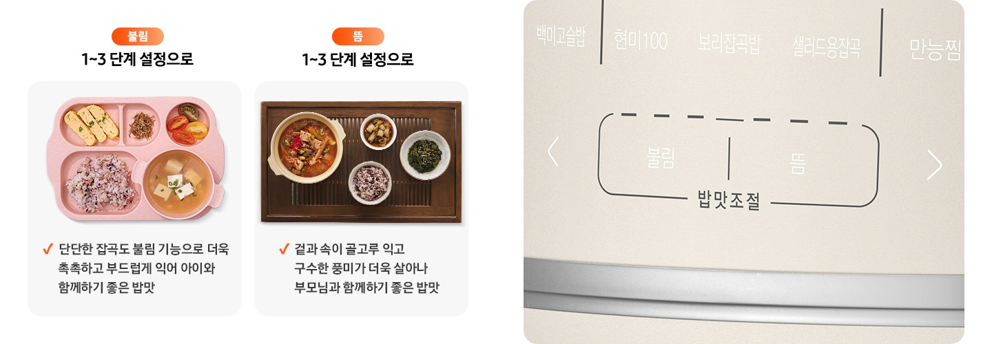 3단계 뜸불림 기능으로 맛있는 밥맛을 찾을 수 있습니다.
