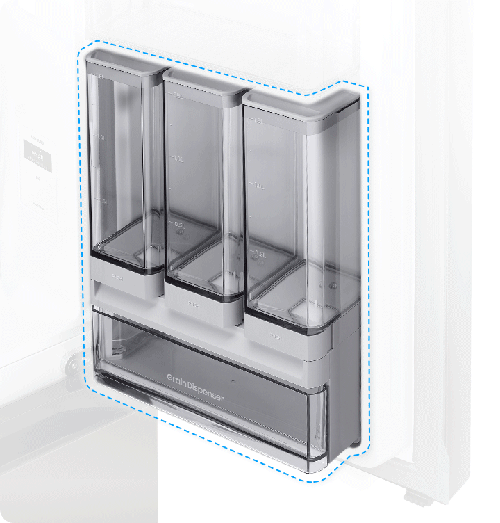 곡물 디스펜서의 곡물이 없는 모습 있는 모습이 번갈아가며 보여집니다.