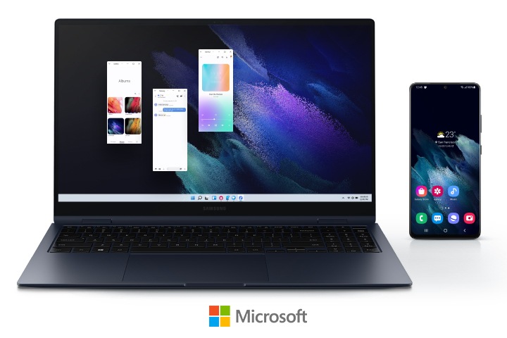 휴대폰의 앱을 갤럭시북 Pro 360에서도 즐겨보세요. 최대 5개의 앱을 동시에 사용할 수 있으며, 메시지 알림, 사진 연동, 통화 기능까지 활용할 수 있습니다.