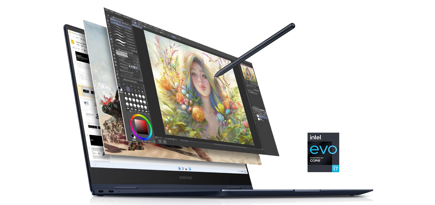 11세대 Intel® Core™ 프로세서와 Intel® Iris® Xe을 탑재하여 더 빠르고 강력한 퍼포먼스를 나타내는 이미지입니다.