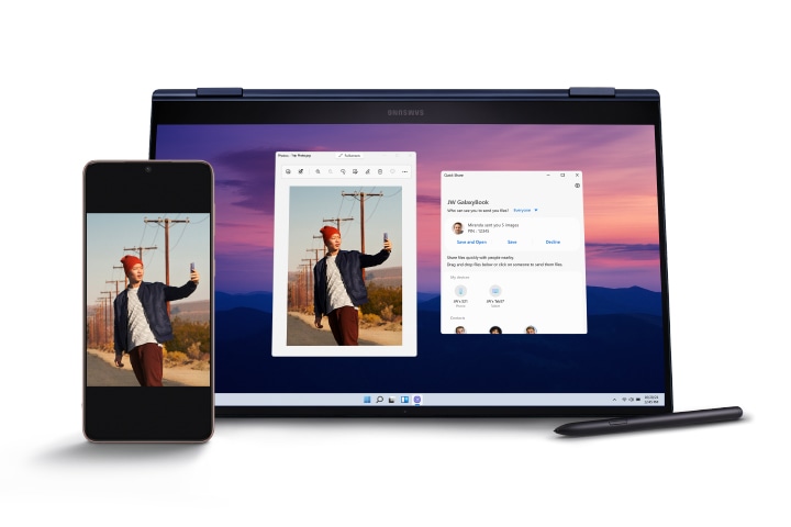 Qiuck share 를 이용해 무선으로 사진, 영상, 파일을 간단하게 전송할 수 있습니다.