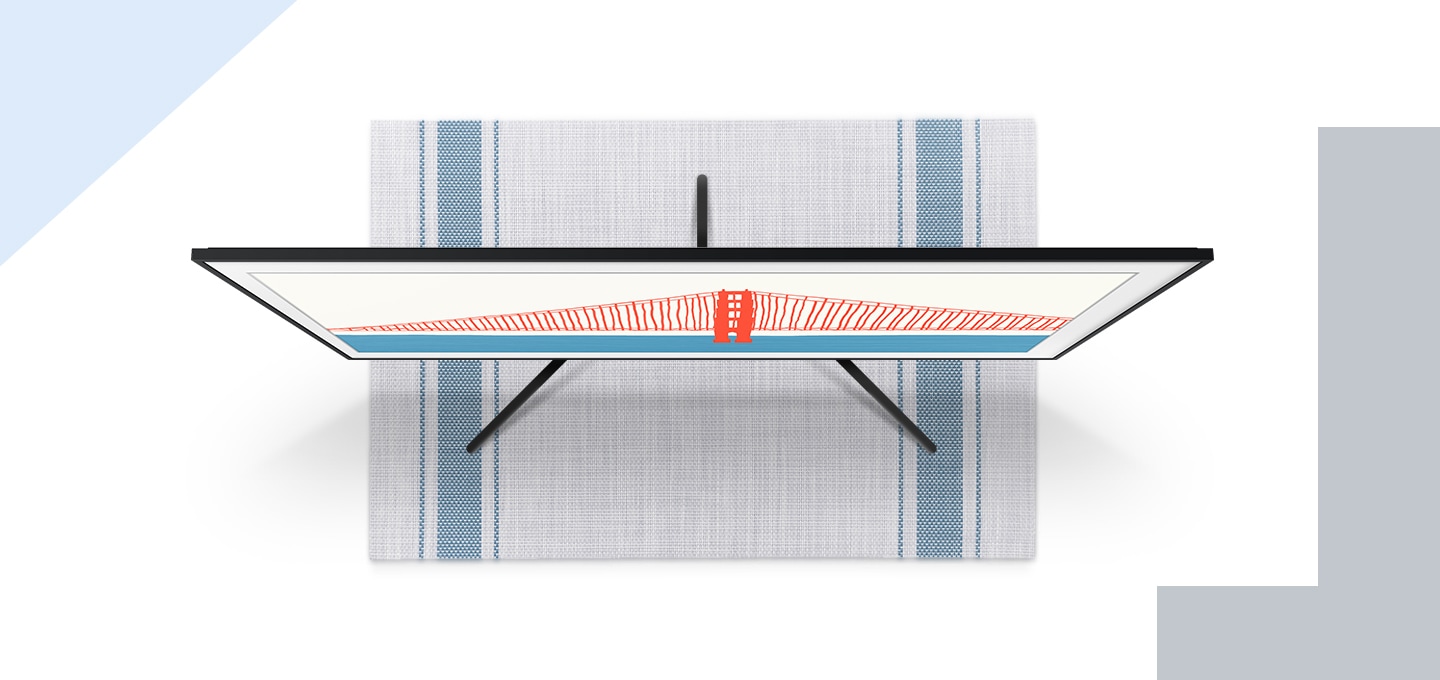 The Frame 과 스튜디오스탠드가 결합되어 있고 제품의 윗면이 보입니다.