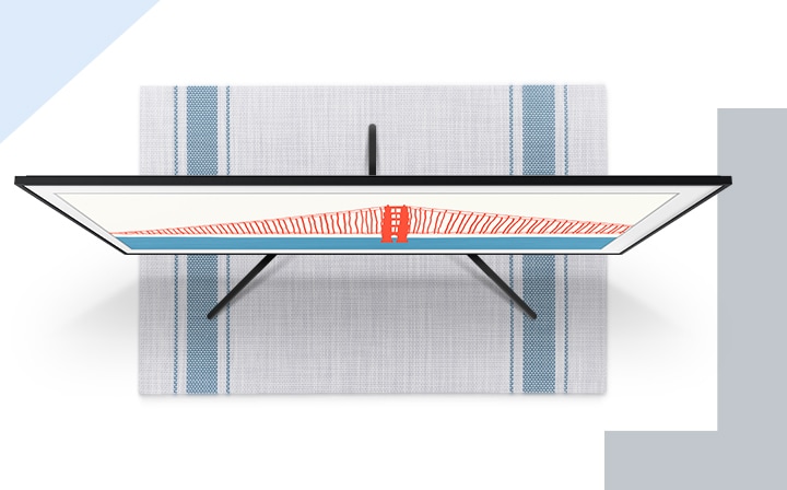 The Frame 과 스튜디오스탠드가 결합되어 있고 제품의 윗면이 보입니다.