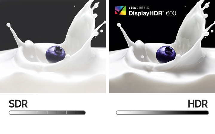 DisplayHDR™ 600 의 HDR과 SDR를 비교하는 이미지입니다.