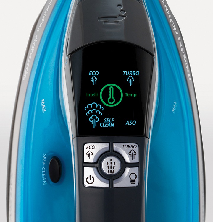 새턴스팀 다리미 상태 표시 부분을 확대하여 보여주고 있습니다.