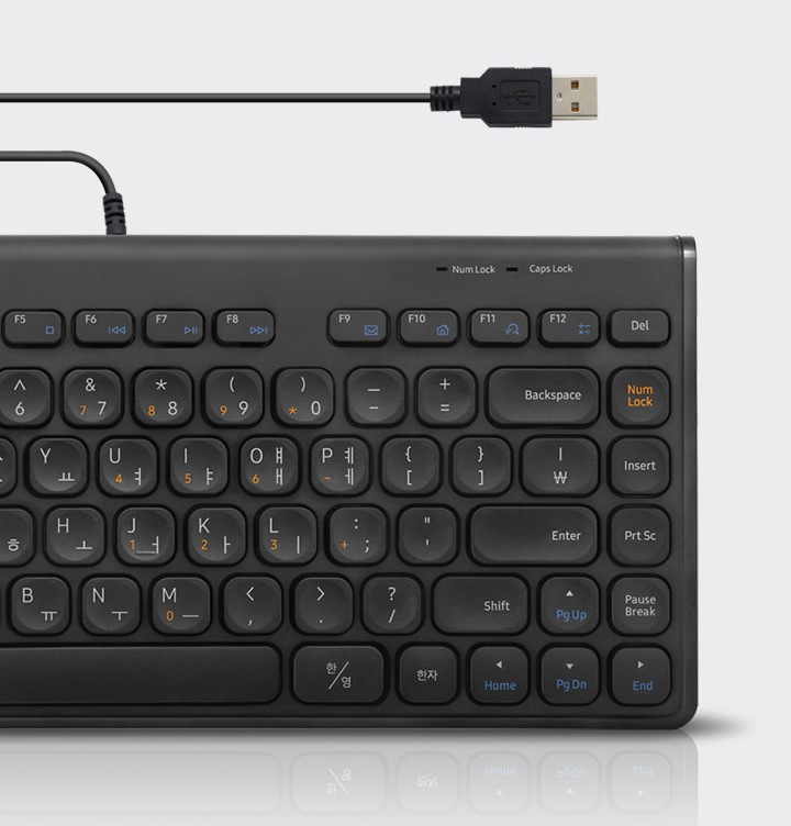 USB Plug and Play를 지원하는 키보드와 USB 단자가 보입니다.