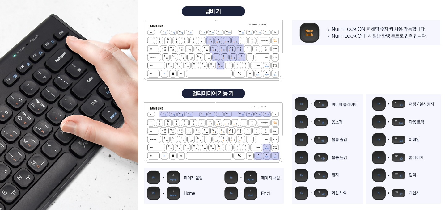 넘버 키와 멀티미디어 기능 키의 조합을 보여주는 이미지입니다.