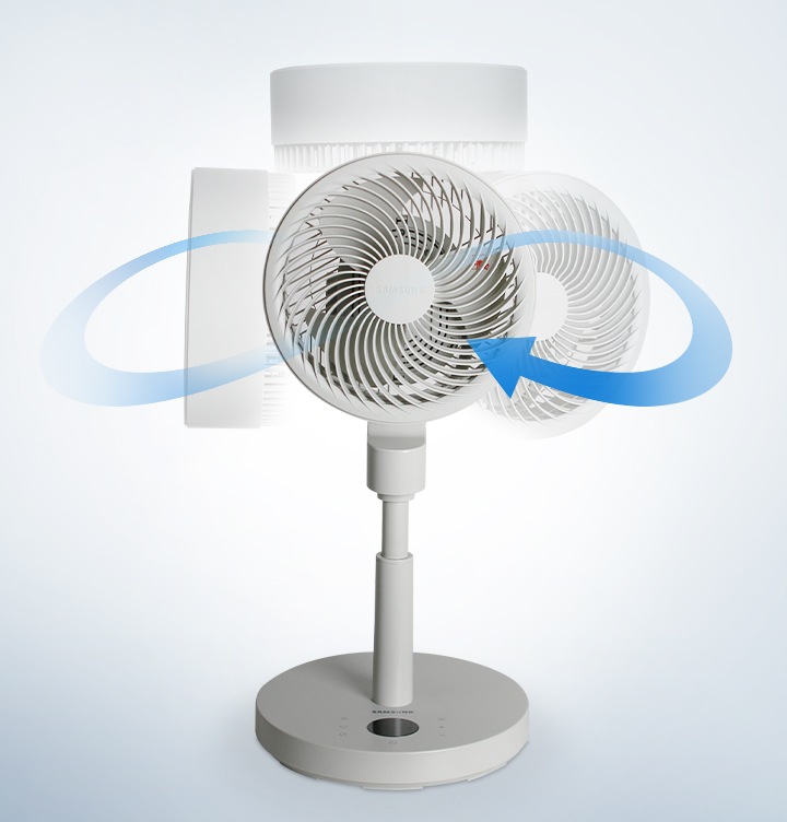 가운데에 서큘레이터의 후면 조립부를 보여주고 있습니다. 조립부의 연결 부분 중 2가지를 확대하고 있습니다. 왼쪽 확대 그림은 상하로 움직이는 모습과 우측에는 좌우로 움직이는 모습입니다. 