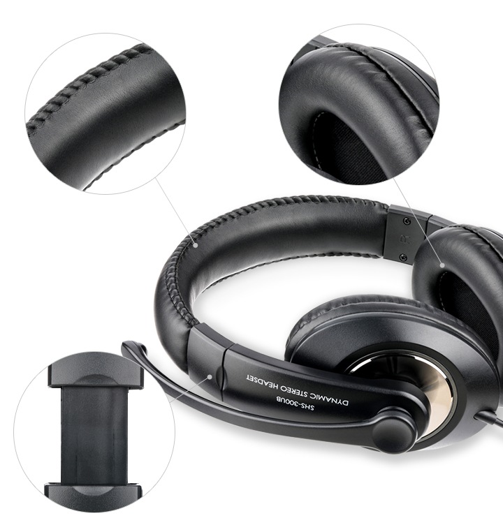 중앙에 SHS-300UB 제품이 보여지며, 헤드쿠션, 헤드밴드, 헤어쿠션이 확대되어 보여지고 있습니다.