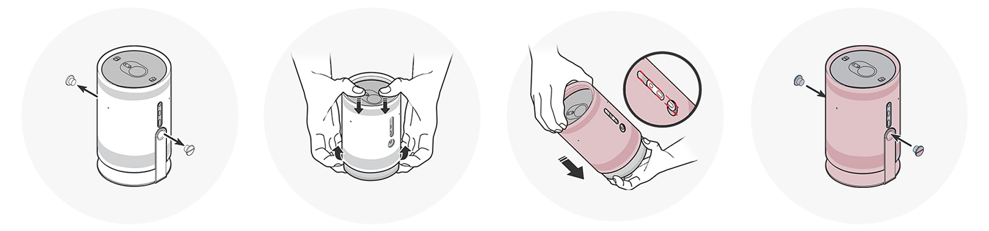 더 프리스타일 본체에 크래들을 교체하는 방법을 일러스트화 하여 보여줍니다.