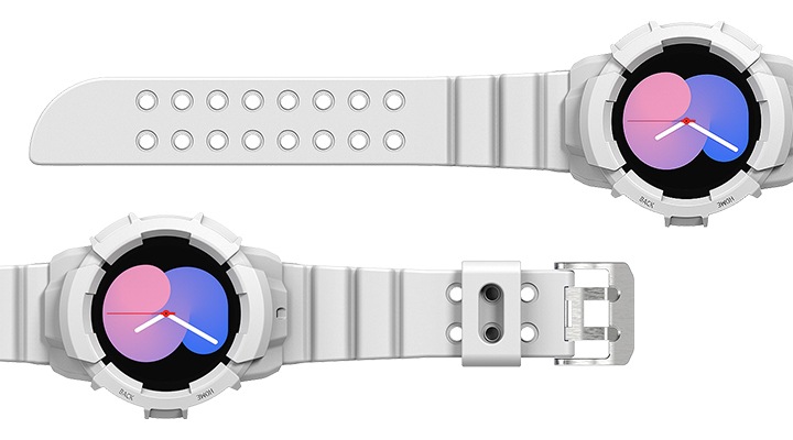 갤럭시 워치5를 장착한 갤럭시 워치 풀커버 오리지널 팩 스트랩 이미지 입니다.