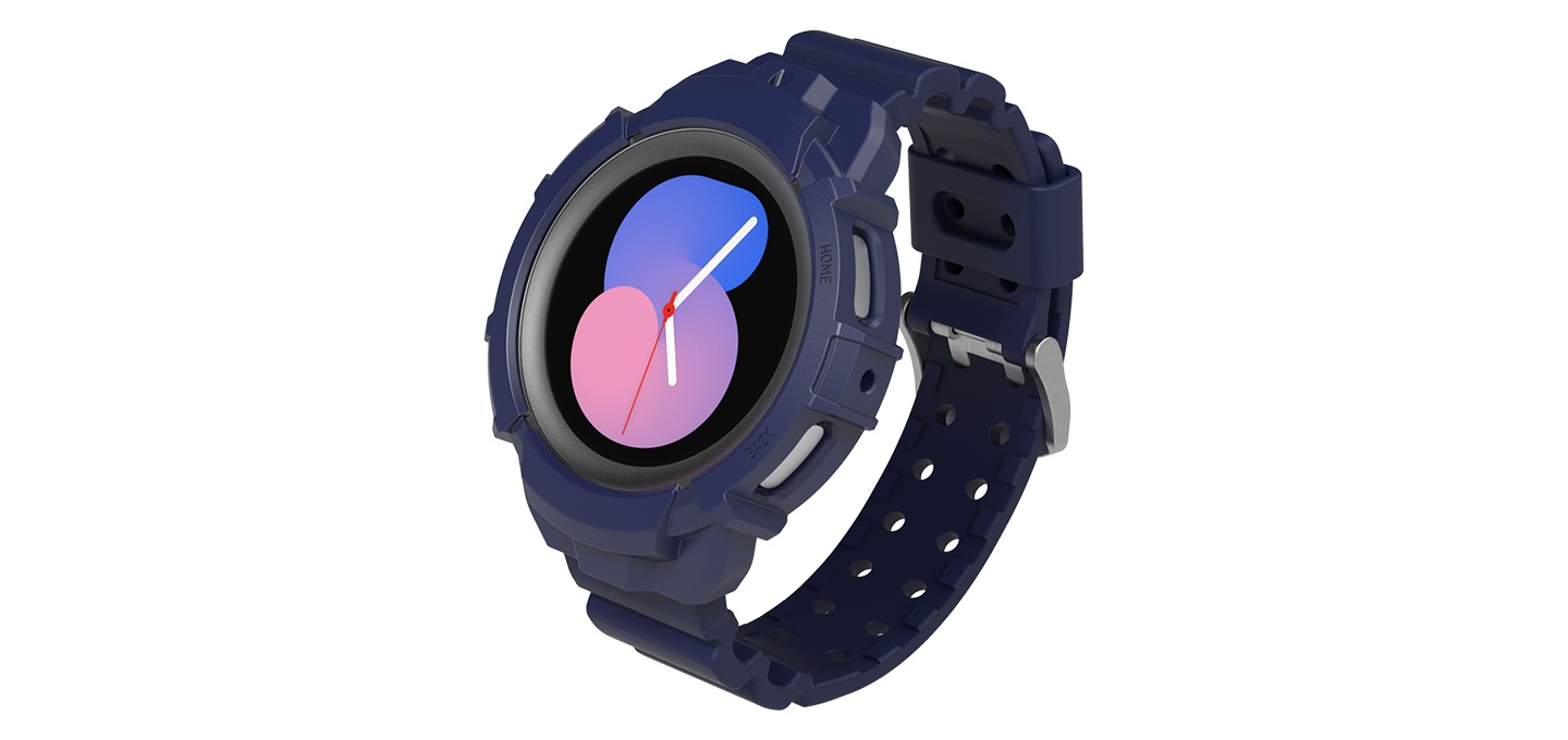 갤럭시 워치  풀커버 오리지널 팩에 워치가 장착 되어있는 이미지 입니다.