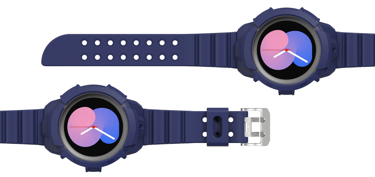 갤럭시 워치5를 장착한 갤럭시 워치 풀커버 오리지널 팩 스트랩 이미지 입니다.