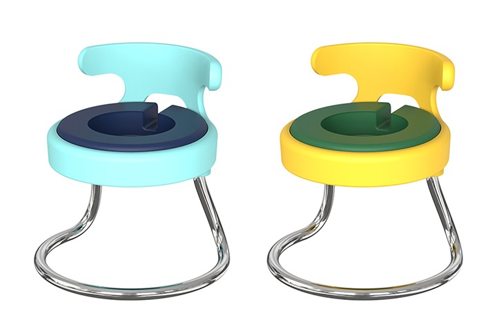 갤럭시 워치 의자 충전독 거치대 제품 정면, 블루 옐로우 컬러가 나열 되어 있습니다.