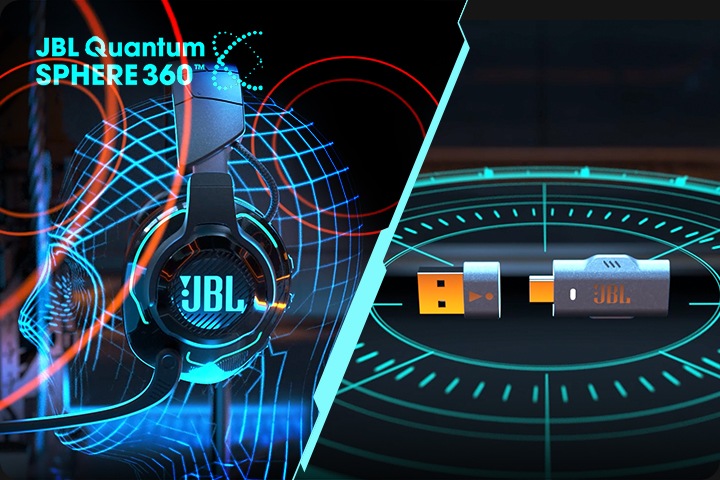 좌측엔 JBL QUANTUM 910 헤드셋 우측에는 USD동글 이미지가 있습니다. 