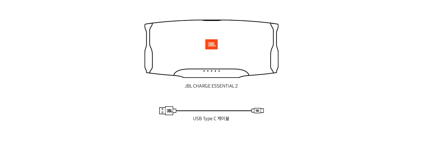 JBL CHARGE ESSENTIAL 2 본체와 USB Type C 케이블