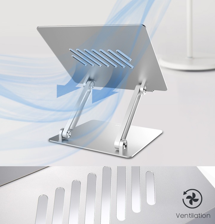 공기 순환이 잘 되는 타공 통풍 구조로 노트북 과열을 방지합니다.