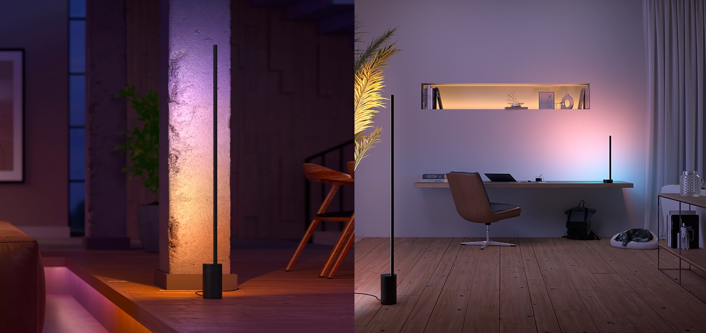 휴 그라디언트 사인플로어 조명이 켜져 있습니다.