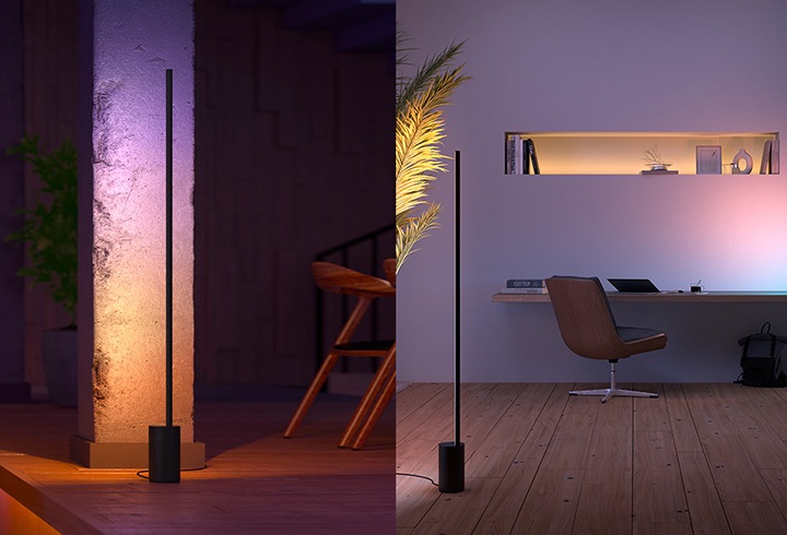 휴 그라디언트 사인플로어 조명이 켜져 있습니다.