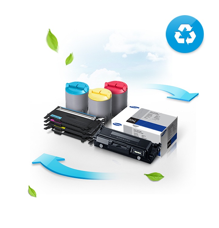 다 쓴 토너와 카트리지를 재활용 할 수 있음을 알려주는 이미지 입니다.