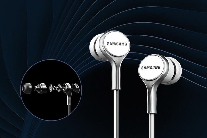 삼성 유선 이어폰의 내부 구성 이미지를 보여주고 있습니다.