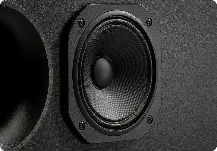 JBL L100 스피커의 펄프콘 미드레인지를 확대한 모습입니다.