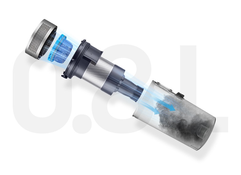 대용량 먼지통이 분리 되어 각각의 부품이 보여지고 있습니다.