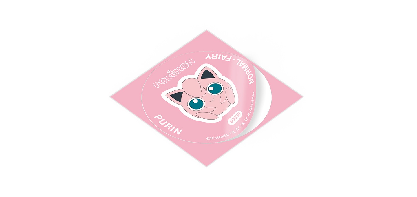갤럭시 버즈2 프로 포켓몬 버즈 케이스 (푸린) 제품에 동봉 된 푸린 스티커 제품이 보여집니다.
