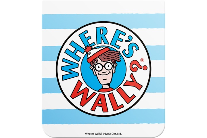하늘색 줄무늬 위에 월리를 찾아라 일러스트 로고가 그려져 있는 플립수트 카드가 있습니다.