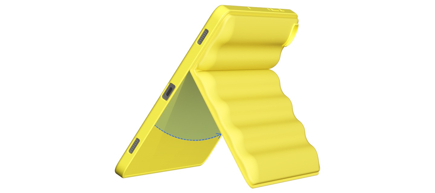 매직 앰보 스탠딩 커버 옐로우를 장착한 뒤 60도까지 각도를 조절할 수 있다는걸 알려주는 이미지 