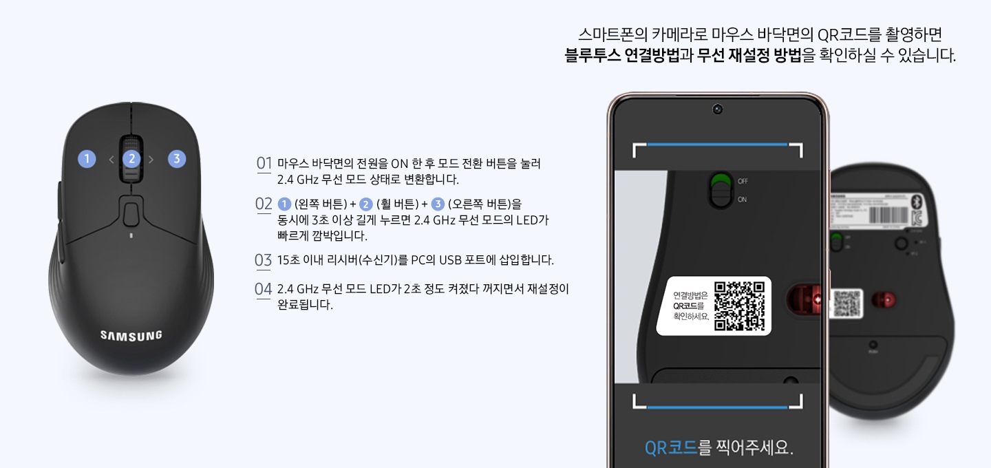 무선 (2.4 GHz) 재설정 방법에 대하여 보여주고 있습니다.